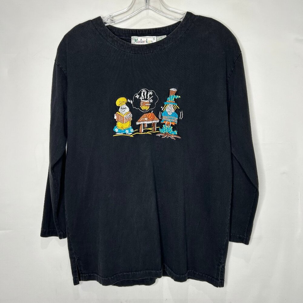Vtg Malarkey Woman’s Top sz Sm Halloween Black Witch Ghost & Friends T-Shirt